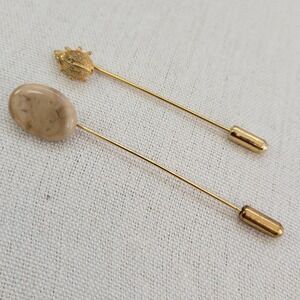 Vintage Gold Tone Stick Pin Ladybug Beetle and Faux Stone Agate Stone